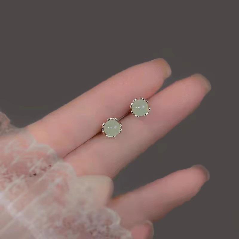 Ancient Hetian Jade Tassel Stud Earrings: Retro Chinese Style, Exquisitely Designed for Women