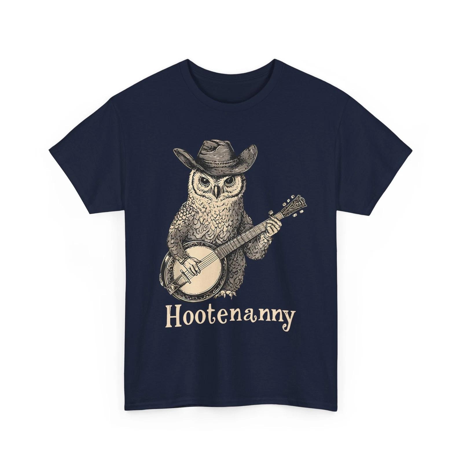Owl Hootenanny Shirt, Owl Playing Banjo Guitar Lovers Women Men Funny Shirt S