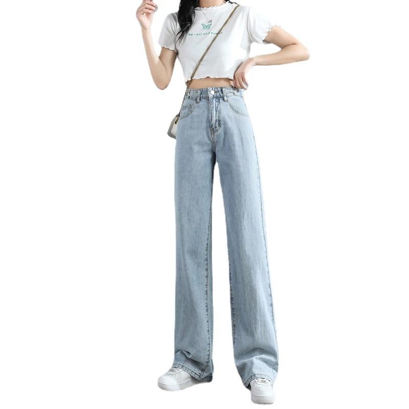 Women's Spring Autumn Wide Leg Loose Straight Jeans High Waist Retro Fashion All-match Long Pants Ladies Trousers
