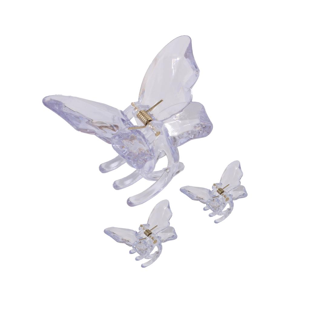 3 ks Průhledná sponka do vlasů s motýlkem, Sponka do vlasů na zadní stranu hlavy, Žraločí sponka, Spona pro vysoký culík, Vlasové doplňky