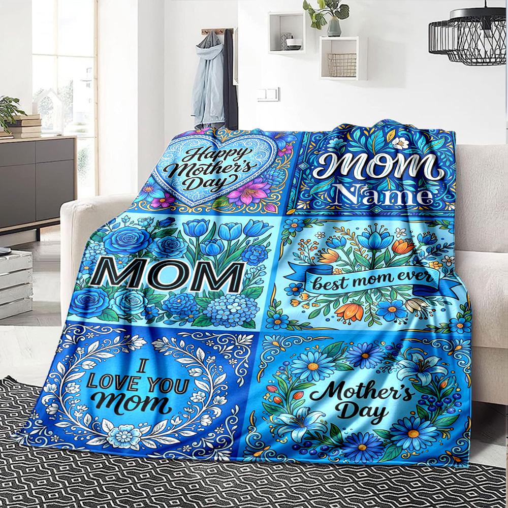 Mother'S Day Floral Love Celebration Themed Blanket Personalized Name Soft Warm And Versatile For Sofa Bed Office And Travel Machine Washable