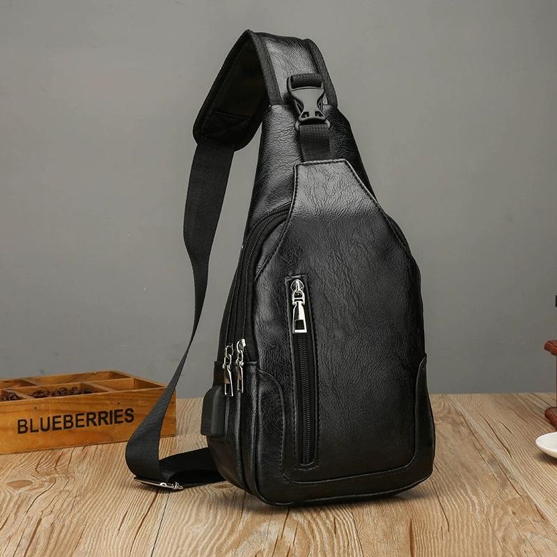 Waterproof PU Chest Bag with USB Port, Casual Travel Sling Bag Perfect Christmas Gift