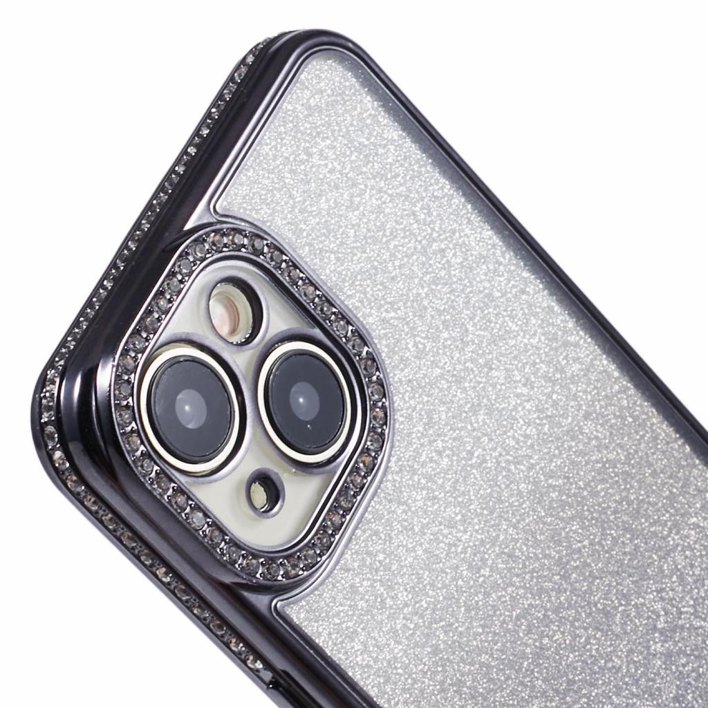 For iPhone 15 Case Gradient TPU Phone Cover with Rhinestone Lens Frame