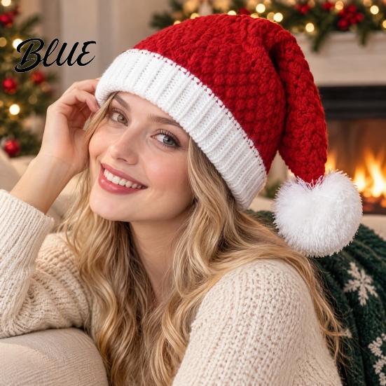 Christmas Santa Hats Elastic Claus with Pom Knitted Hat for Adults Pom Party Women Men