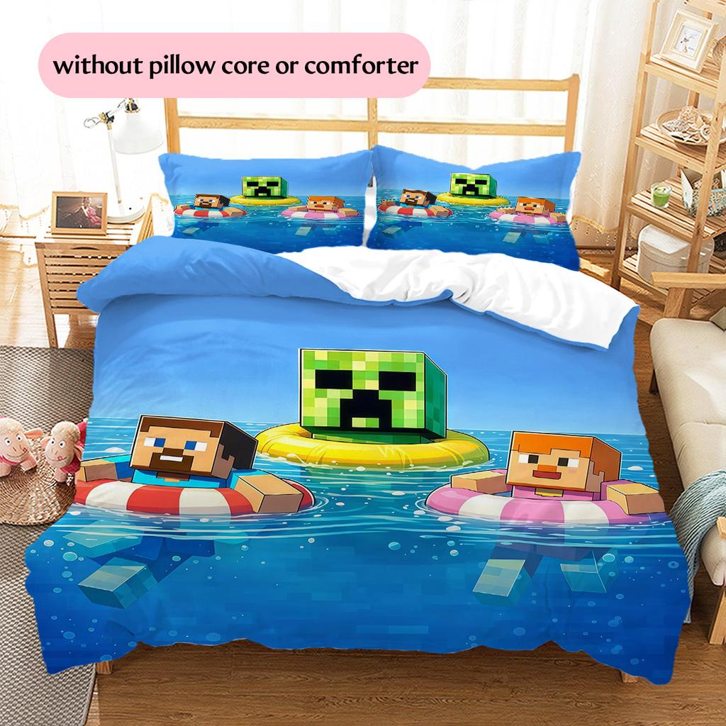 Minecraft Zombie Pattern Bedding Quilt Set Home Decoration Gift (1 * duvet cover + 2 * pillowcase without core)