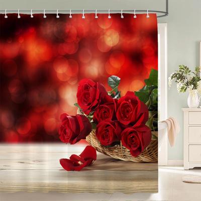 Love Red Rose Flowers Floral Shower Curtain Bathroom Curtains Waterproof Polyeste Fabric Bathtub Decor With Hooks 180X180cm