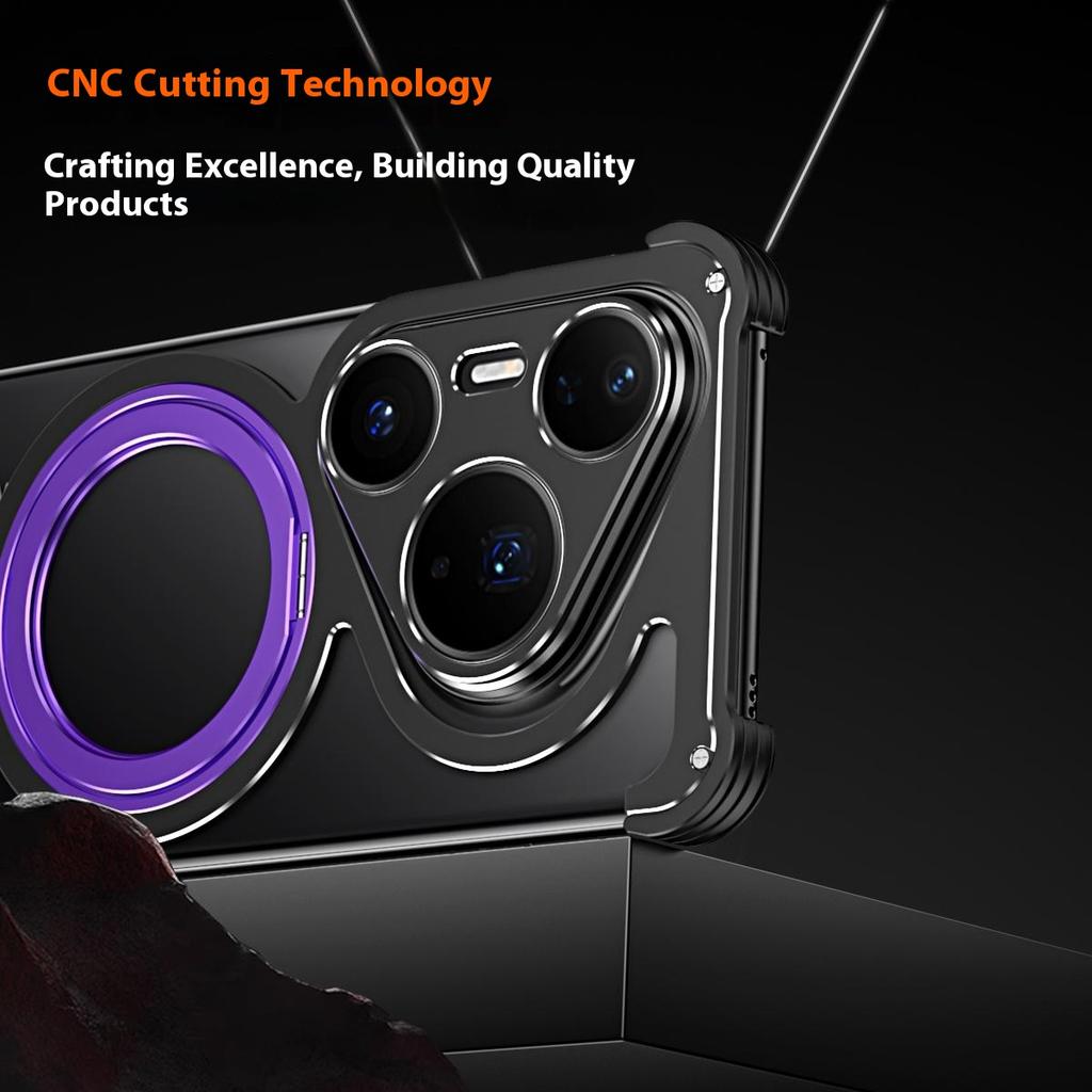 For Huawei Pura 80 Pro/Pura 80 Pro+ Metal Case Rotating Kickstand Heat Dissipation Frameless Phone Bumper Cover with Lens Protector