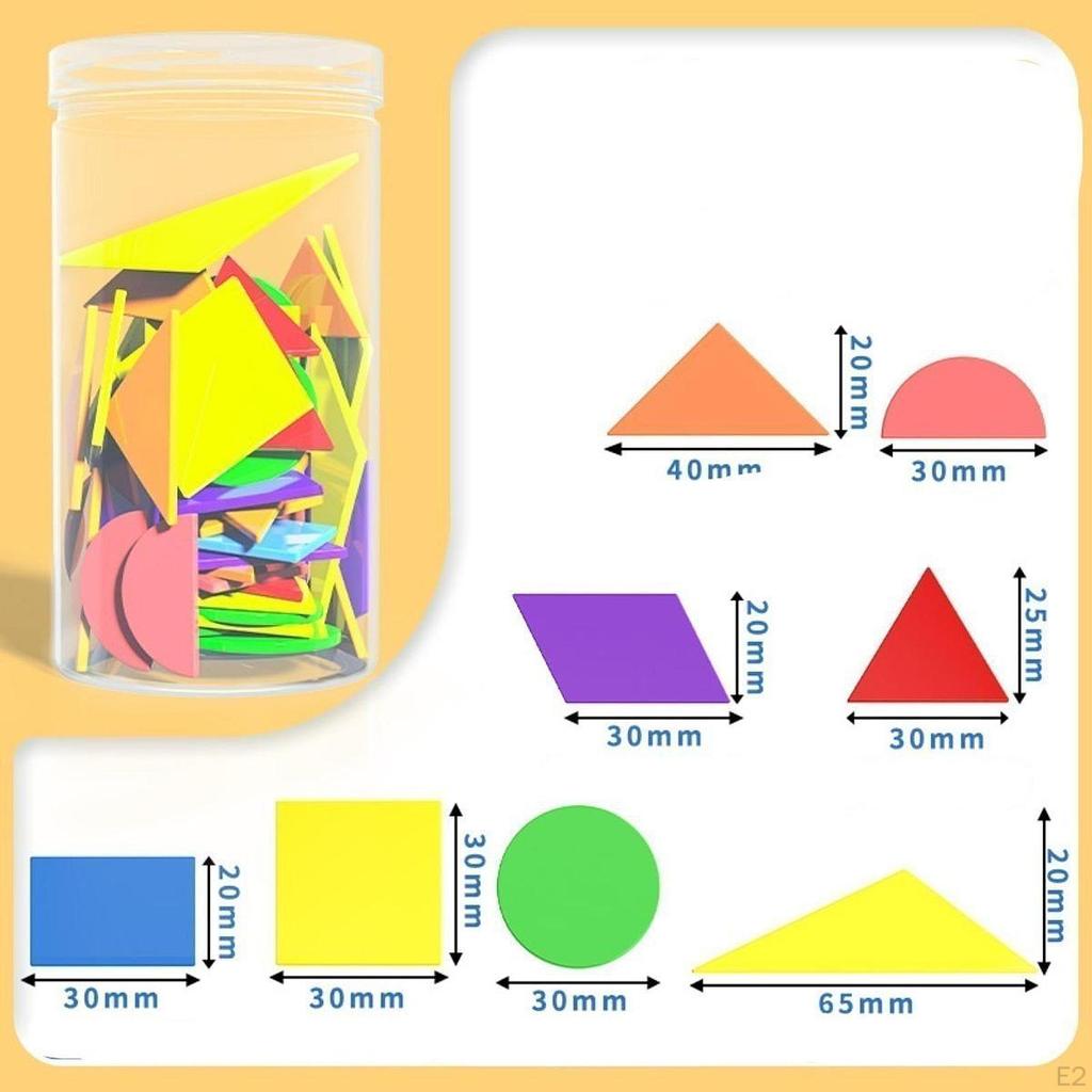 80Pcs Pattern Blocks Geometric Shapes Creative Building Play for Fractions Symmetry