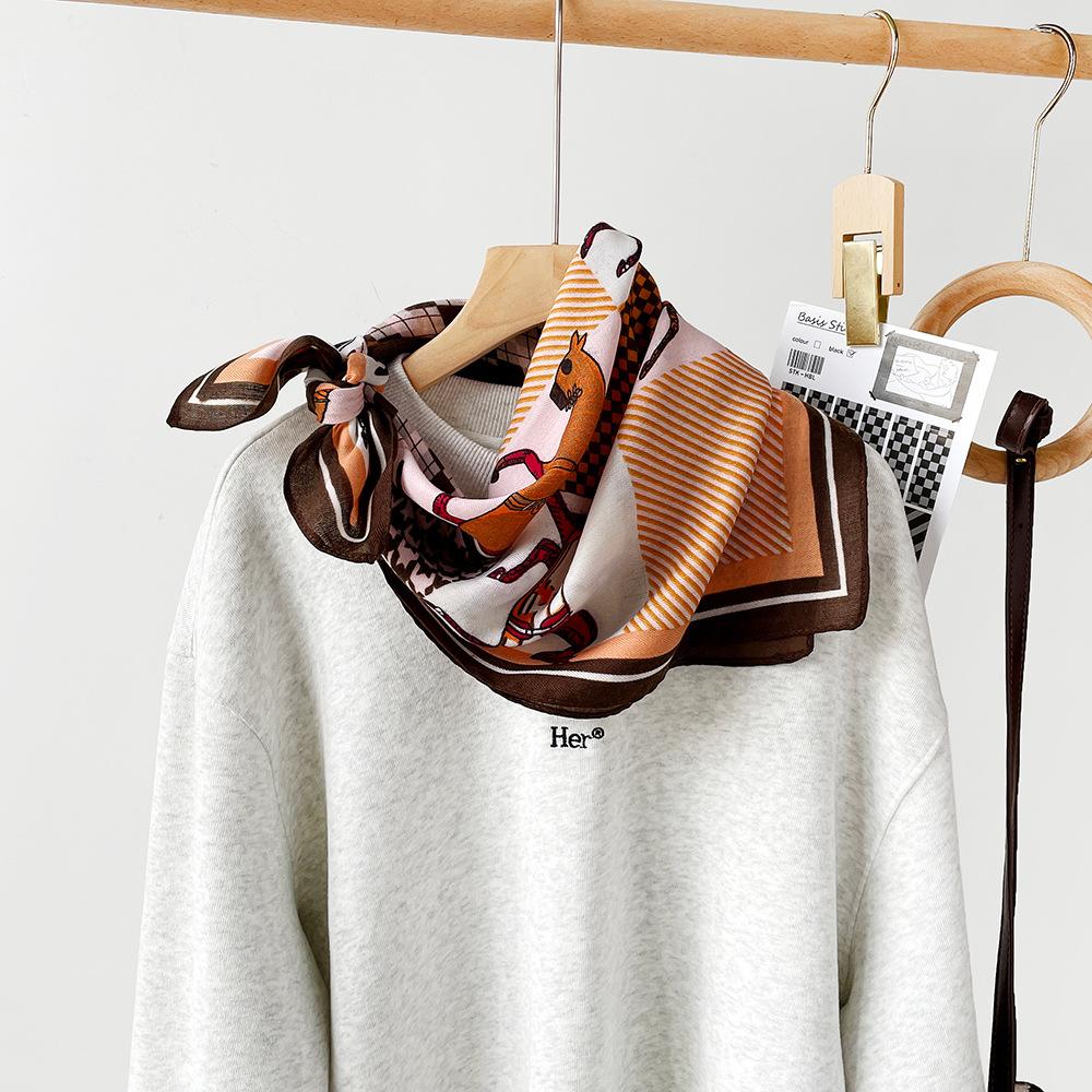65 Cotton And Linen Silk Scarf Fashion Pony Printing Square Scarf Simple Scarf Women'S Neck Protection Professional Decoration Scarf Women