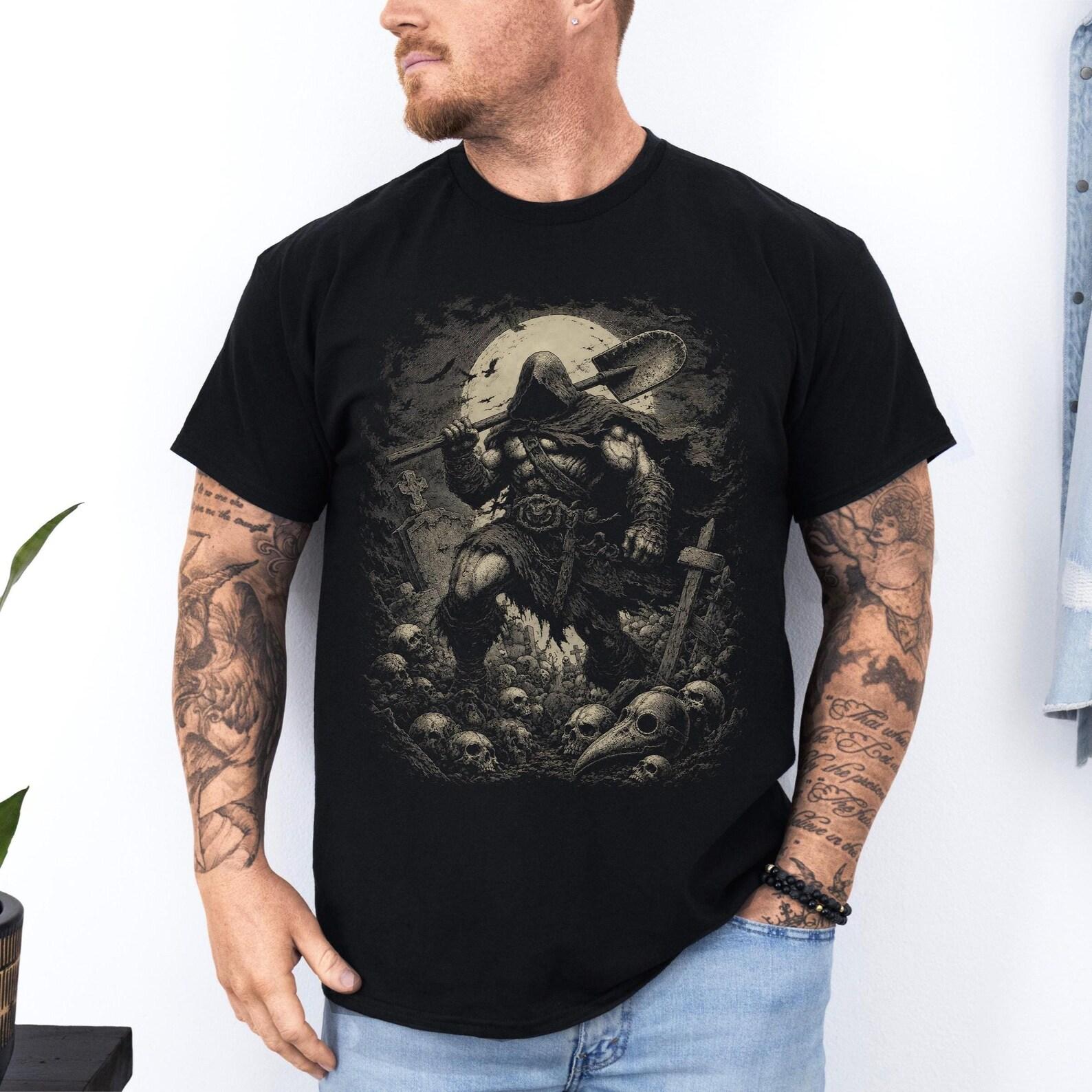 Black Death Gravedigger Shirt: Medieval Plague Grave Digger Tee | Gothic Horror T Shirt | Dark Fantasy Lover Gift | Metalhead Apparel S