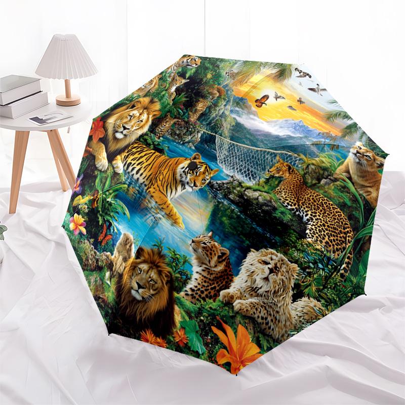 1 PC Automatic Folding Umbrella - Tiger Jungle Wildlife Pattern, Portable & Foldable Design with 8 Ribs, Christmas Birthday Gifts