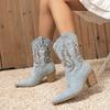 Fashion Liyke 2025 Autumn Winter Comfy Western Cowboy Boots Vintage Women Embroidery Denim High Heels Party Dress Ladies Shoes Booties