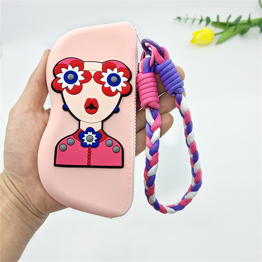 2025 New Portable Silicone Zipper Glasses Bag Sunglasses Protective Cover Waterproof Storage Bag Braided Lanyard Eyeglasses Case