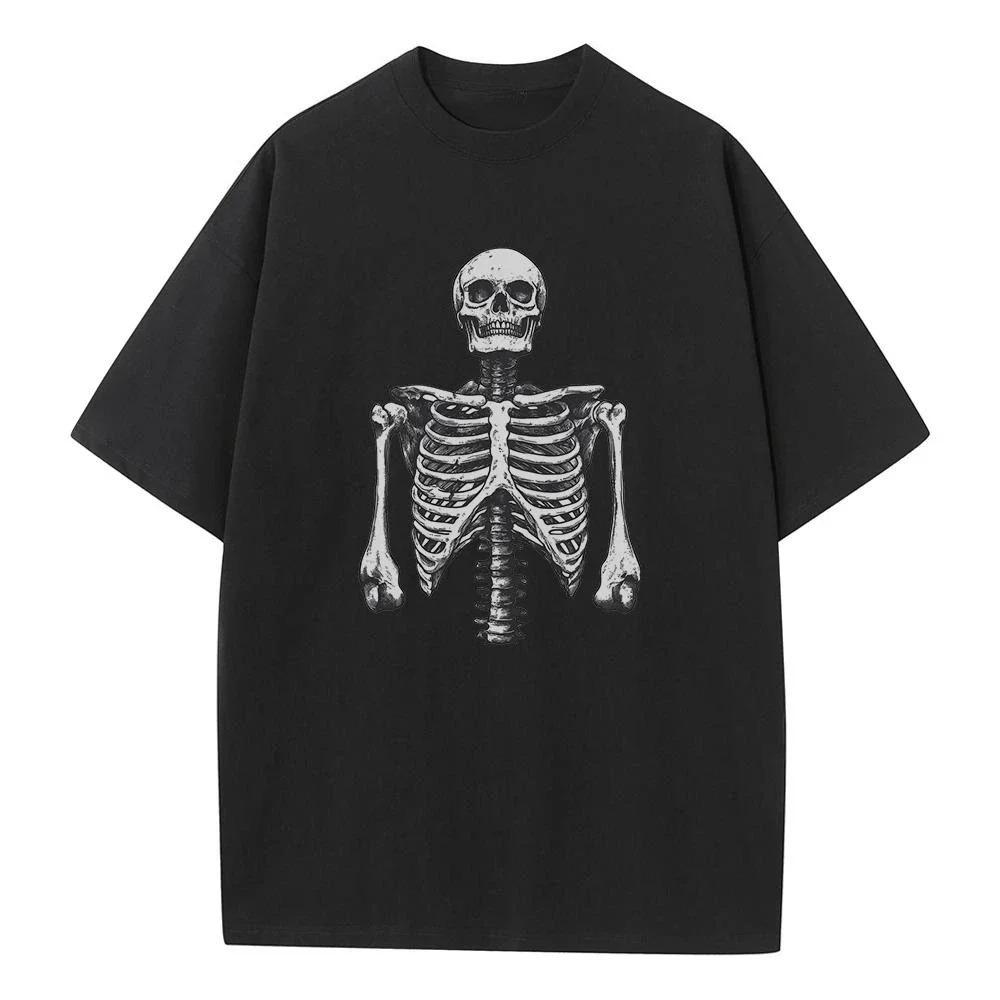 2025 Spring and Summer Loose T-shirt Pure  Unisex Top Skull Torso Graphic T-shirt Printed Men's and Women's Versatile Top