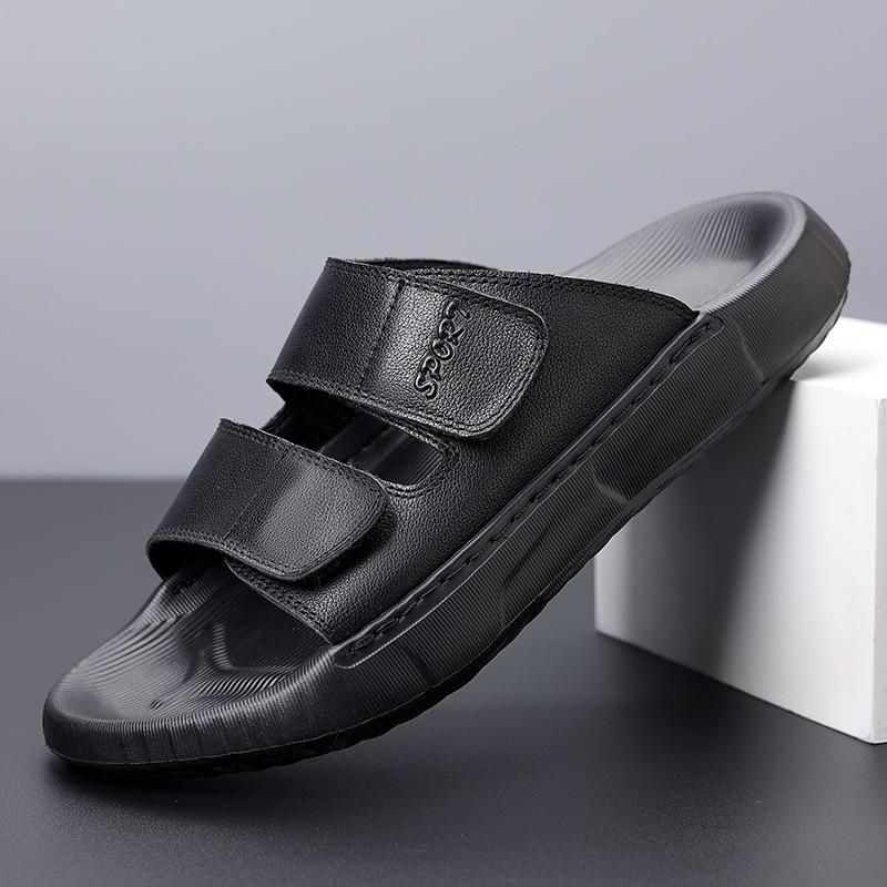 Fashion Summer Cow Leather Slippers for Men Solid Color Fashion Casual Flip Flops Male Abrasion Resistant High Quality Slipper Shoes Man