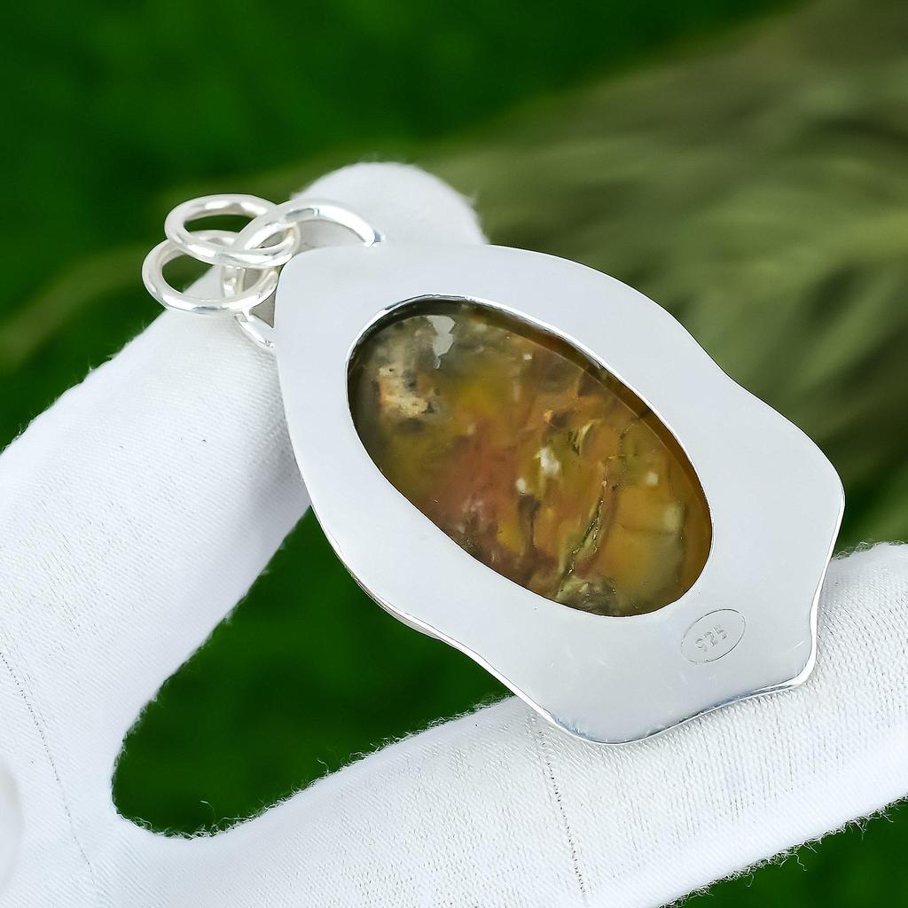 Jóias de Pedra Preciosa Jaspe da Floresta Tropical Natural Pingente de Prata de Lei 925 Para Meninas