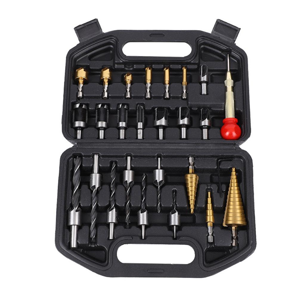 26Pcs Multi-Size Drilling Step Drill Bit  Set Chamfering Drill Center Punch  Hole Opener Tool