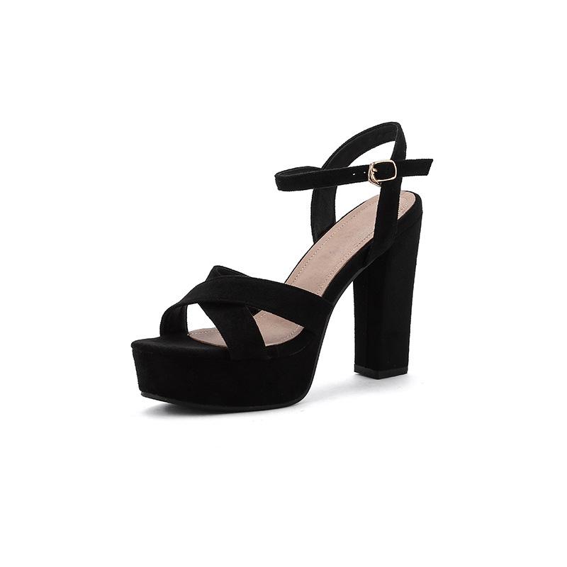 

New high heels sandals women s waterproof table round head open toe buckle versatile thick heel temperament summer sandals women 40