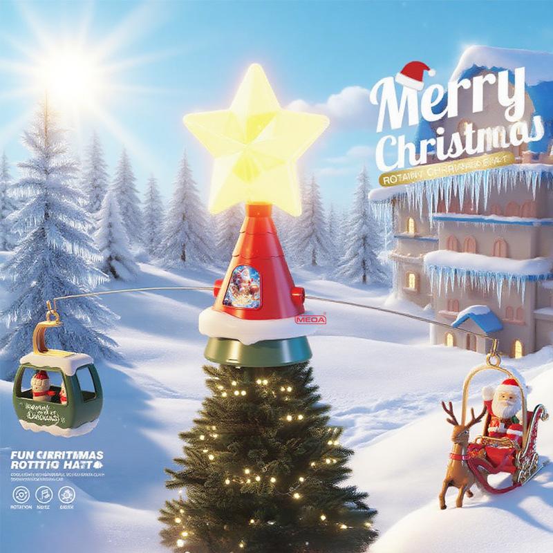 Klassische Weihnachtsbaumspitze Drehbares Karussell mit Musik und Lichtern Weihnachtsdekoration