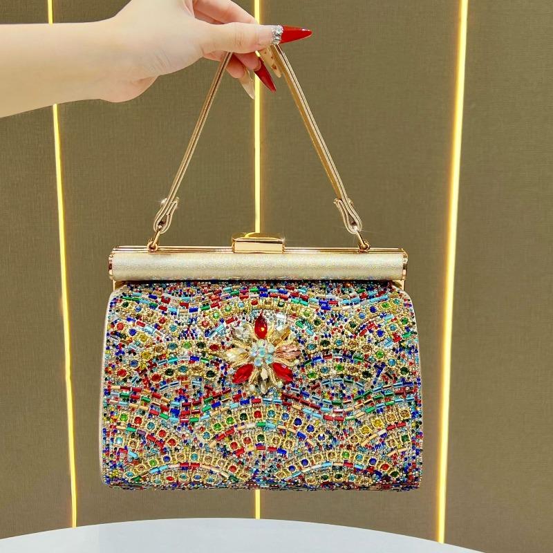 Evening Party Bag - Shiny Diamond-studded Shoulder Bag with A Slanted Strap, Elegant Evening Dress Bag