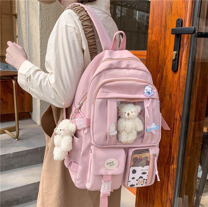 Wind Large Capacity High School Student Schoolbag Female Harajuku Cartoon Backpack Junior High School Student Backpack