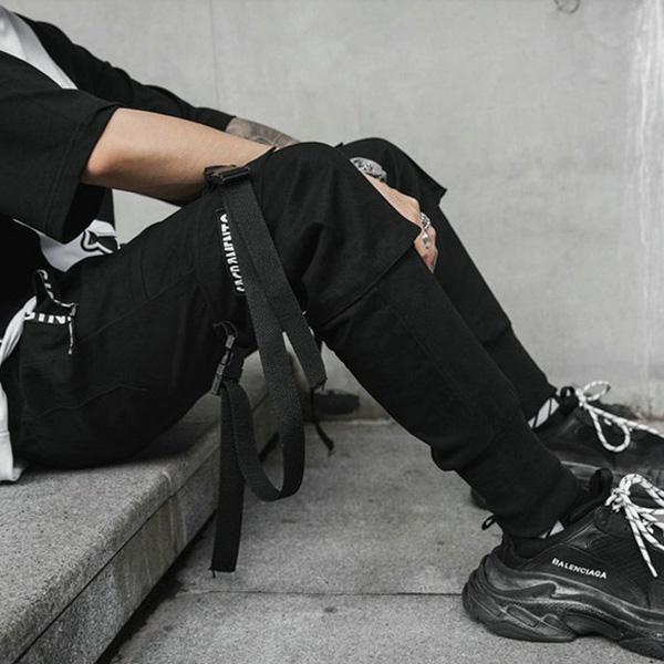 Summer Hip Hop Joggers Harem Pants Multi-pocket Ribbons Man Sweatpants Streetwear Casual Mens Pants