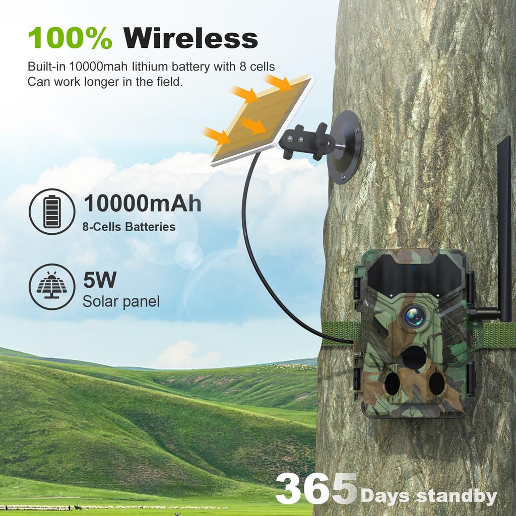 Outdoor Camera Wireless Solar Powered Trail Camera 32MP 4G SIM Card BT Quick Connect Wildlife Camera Wildlife Motion Camera