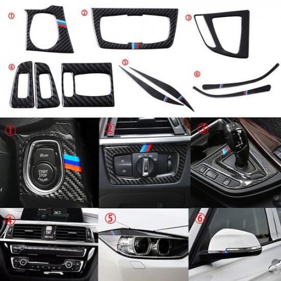 For BMW 3 4 Series F30 F34 2013-19 REAL Carbon Fiber Cover Frame Accessories Set
