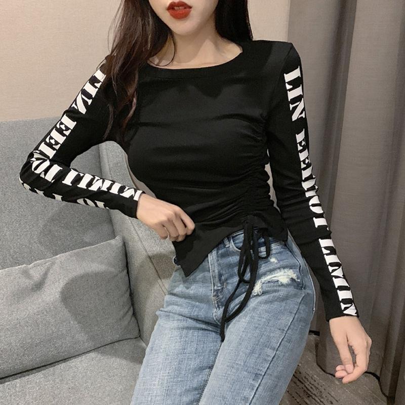 Women Slim Stretch Drawstring T-shirt