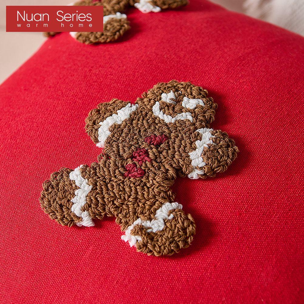 1PC Nuan Series Fashionable and Versatile Christmas Style Red Pillowcase Plush Embroidery Soft Cushion Cover for Sofa Living Room Bedroom Home Decor