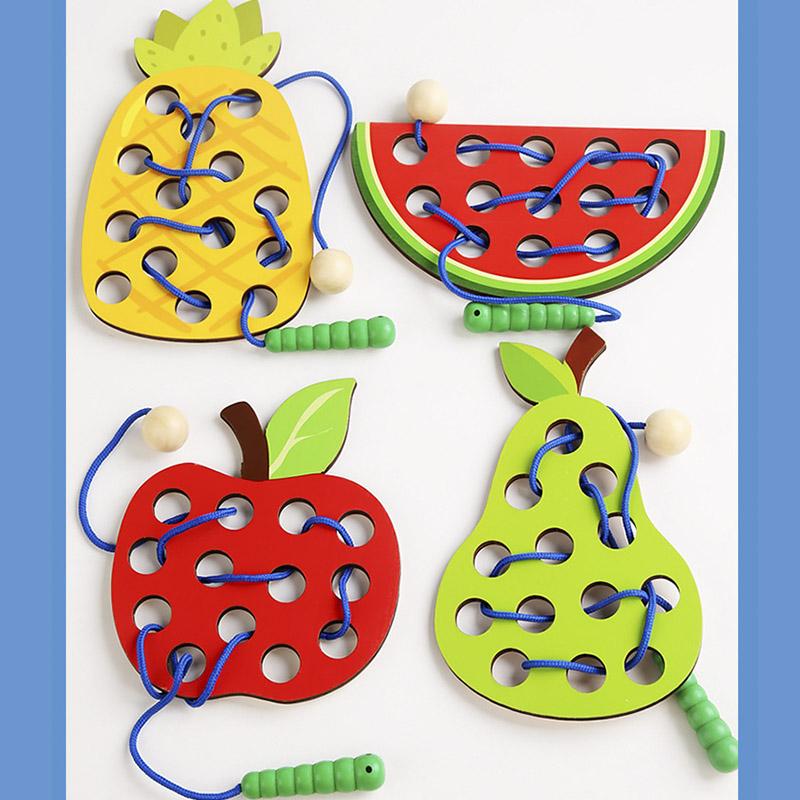 1Set Children's Fun Montessori Fruits Threading Toys Hand Eye Coordination Training Teaching  Aid  Board Game Educational Toys
