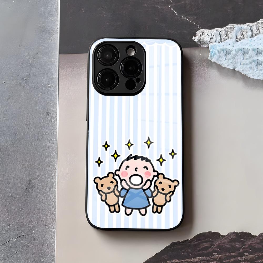 M-MINNA NO T-TABO Phone Case For IPhone 17 Air 16 E Pro Max 15 14 13 Mini 12 Pro 11 Max Plus Black Glass Cover