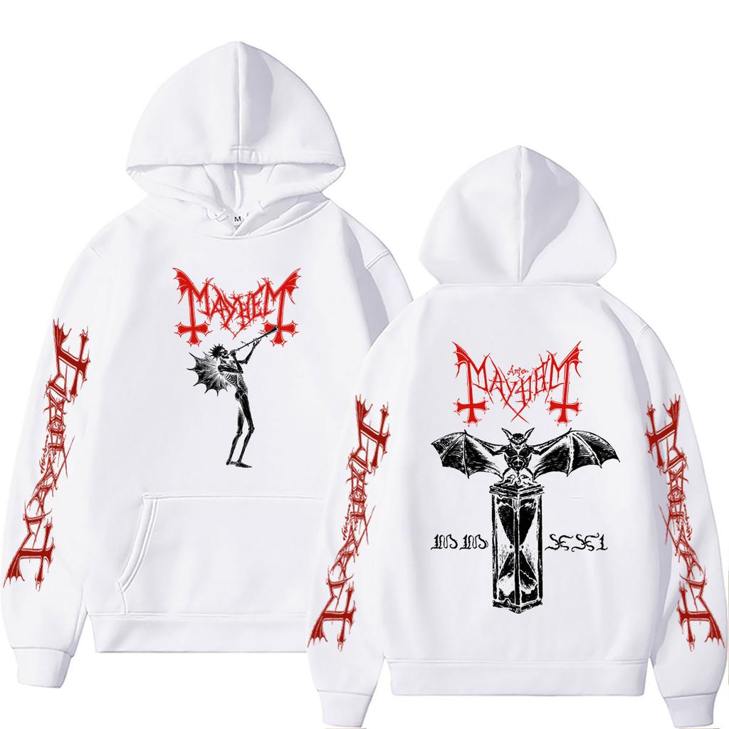 Hot Rock Band Mayhem Double Sided Print Hoodie Men Women Death Black Metal Sweatshirt Male Retro Gothic Punk Oversized Hoodies
