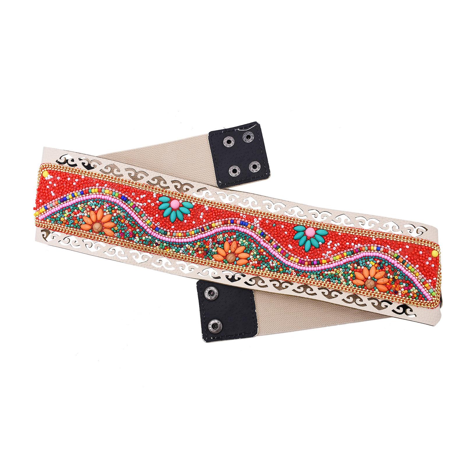 

Богемный эластичный пояс-кушак с этническим бисером, регулируемая широкая утягивающая лента для платьев и юбок A