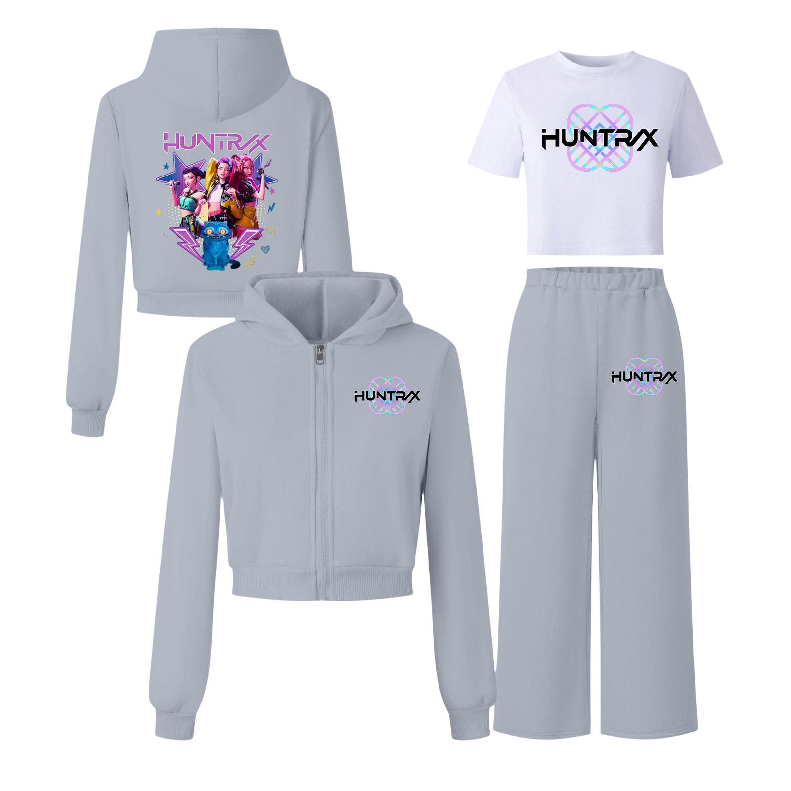 

Girls Three Piece Outfit Set Including Long Sleeve Hoodie Zipper Jacket Crop Top And Wide Leg Pants Suitable For Casual Wear 130
