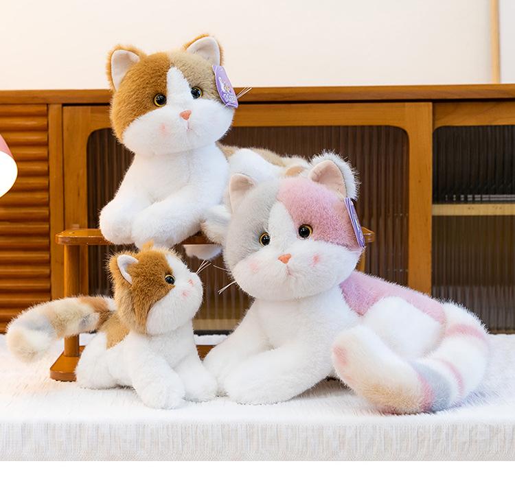 Tricolor Kitten Plush Toy - Cute Orange Cat Desk Companion Ornament Doll