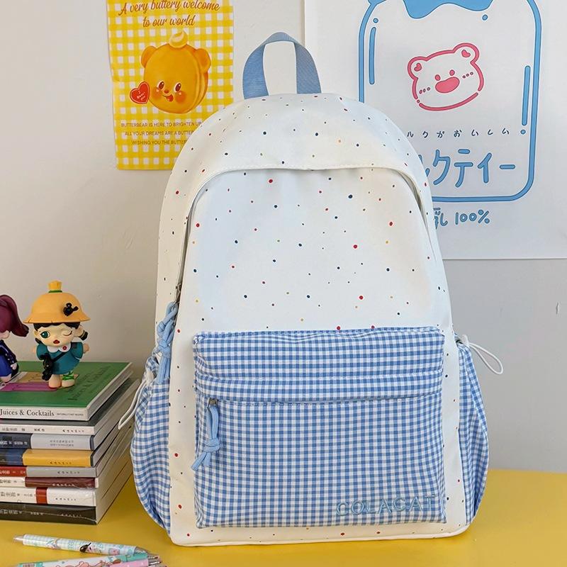 Schoolbag New INS Cute Polka Dot Plaid Backpack, Backpack for Primary and Secondary School Students, Lightweight Large-capacity Travel Backpack 