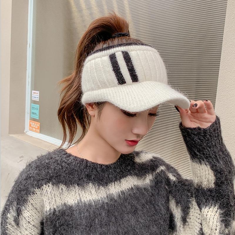 Fashion Handmade Knit Cap Winter Outdoor Women Girl Warm Keeping Cap Empty Top Wool Hat Color Matching Duck Tongue Hat