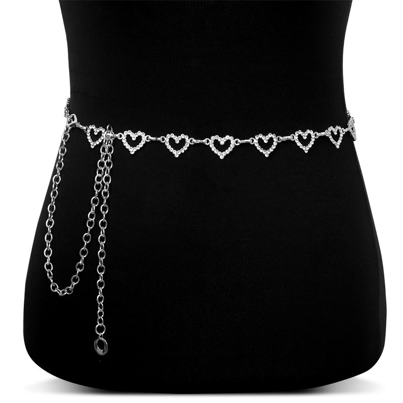 Fashion Rhinestone Heart Waist Chain for Women Girls Adjustable Body Belt Belly Jewelry Tassel Design for Dresses Jeans