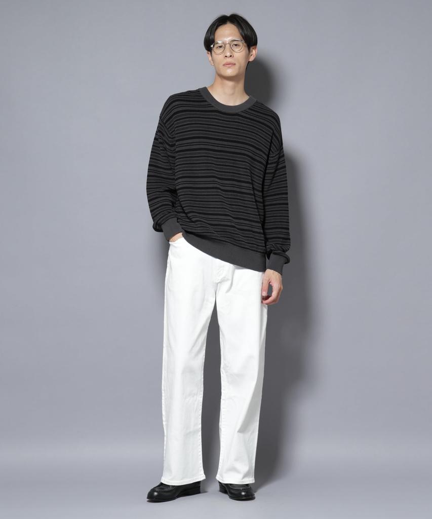 Nano Universe Mercerized Cotton Ribbed Striped Crew Neck Size Pattern Knit, Men's, M, 361, 2, 668-5222220