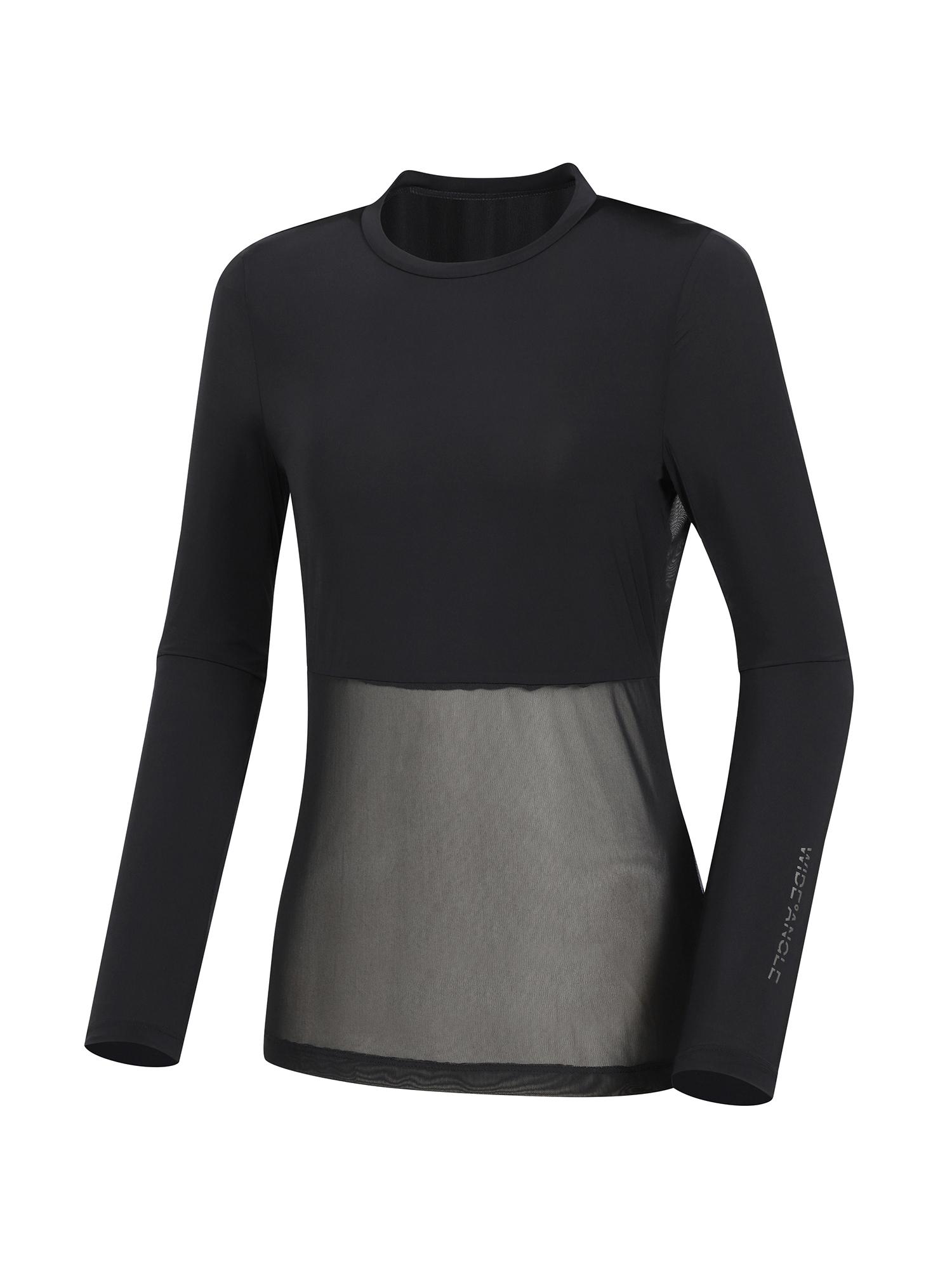 Wide Angle To Round Mesh Color Block Base Layer L_Black Black/03(90)