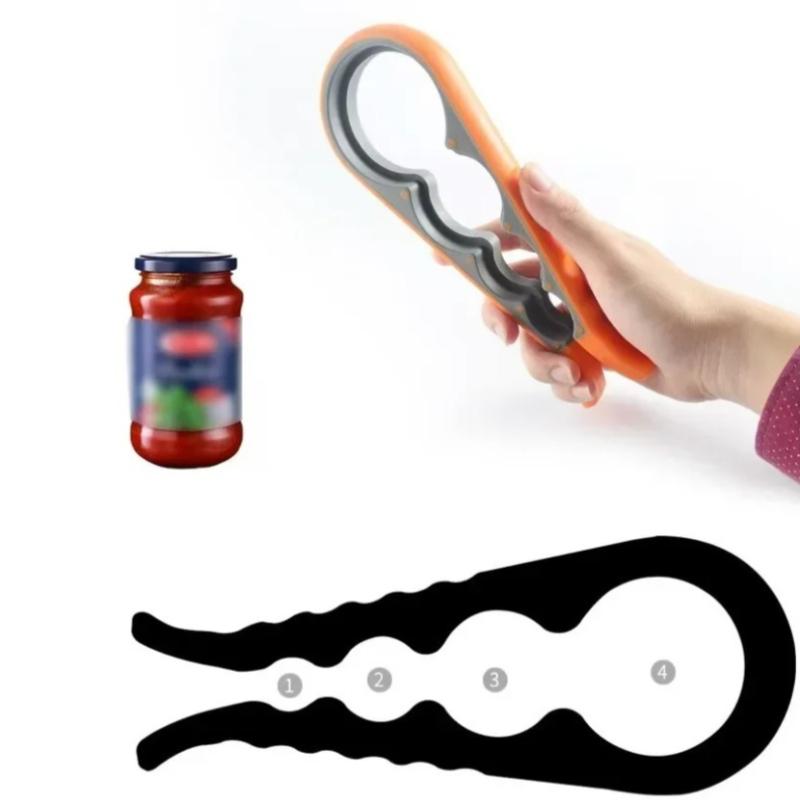 Multifunkční otvírák 4 v 1 - Otvírák na lahve, Odstraňovač víček sklenic & Twister na uzávěry, Protiskluzová rukojeť na plechovky, nápoje, sklenice