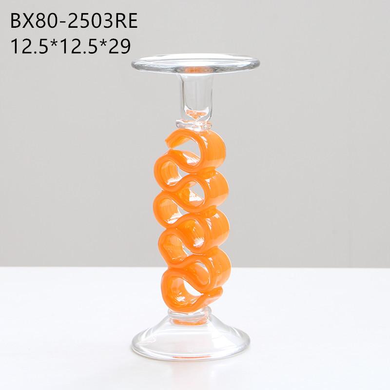 

Glass Candlestick Geometric Colored Ribbon Candle Holder Hollowed-out Wrapped Candle Stick Holder Home Decoration Accessories помаранчевий
