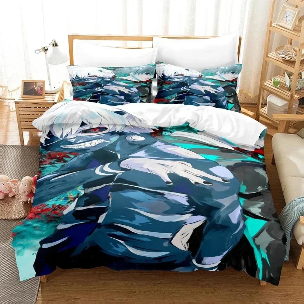Top 3D Anime Tokyo Ghoul Bedding Set Double King Soft Children Bedroom Down Coat Set Animation Tokyo Ghoul Customizable Style