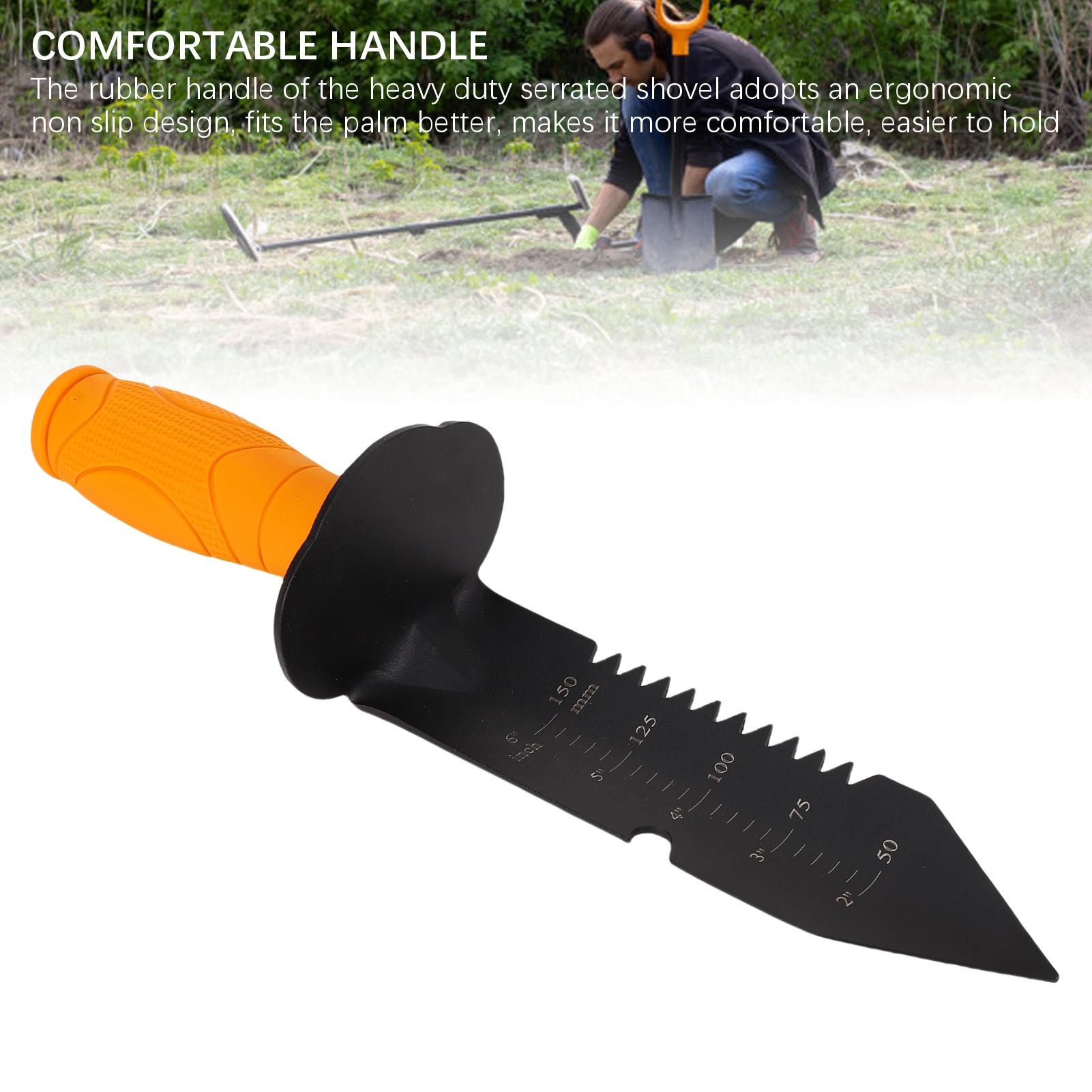 

Надміцна металева лопата для копання з зубчастим краєм, з піхвами, рулеткою, кріпленням на ремінь, садові аксесуари