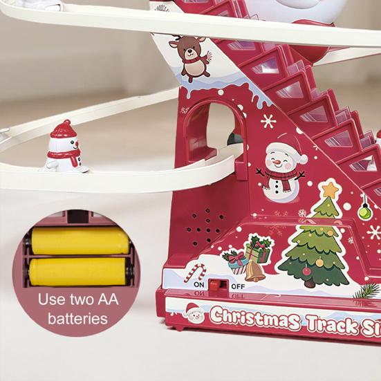 Christmas Climbing Stairs Slide Toy with Music LED Light Toddlers Electric Musical Santa Ski Slope Toy with 5 Snowmen Roller Coaster Sliding
