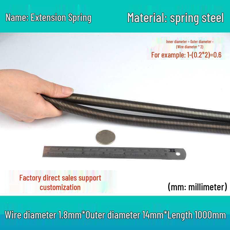 1m Spring Coil Extension with Hook - Strong Tensile Force, Thin Soft Sheath, for Tarpaulins & Sliding Doors