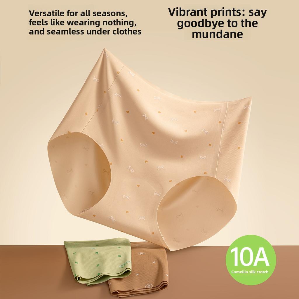 Ladies Spring and Autumn New Print Camellia 10A Antibacterial Crotch Peach Hip No Trace Briefs