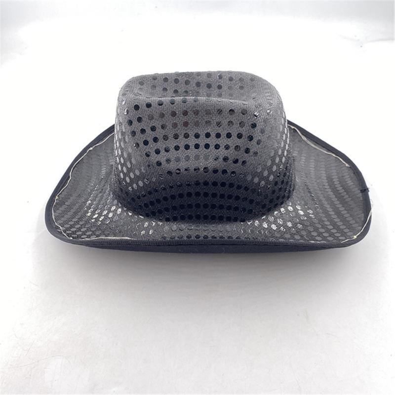 Sparkly Glowing Cowboy Hats Glinting Sequins Panama Hat for Party Halloween
