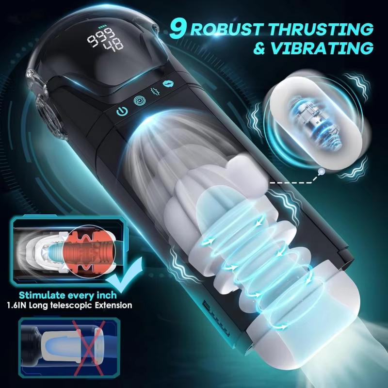 Automatic Telescoping Male Masturbator Mens Sex Toys - Penis Pump Sex Toy for Men with 9 Sucking & 9 Thrusting & 9 Vibrating, APP Control Sex Toy
